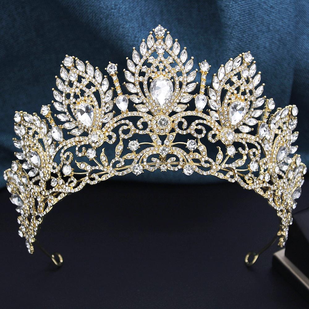 Royal Queen Opal Green Crown Big Diadem Bride Crowns for Women Tiaras Wedding Party Bridal Crown Hair Dress Jewelry Accessori