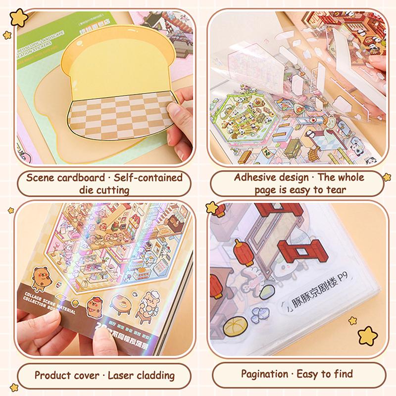 Милая Капибара 3D Пейзаж Наклейки Коллекция Книга Альбом Мультфильм Миниатюрная Сцена Diy Игрушка Игра Подарки на День Рождения