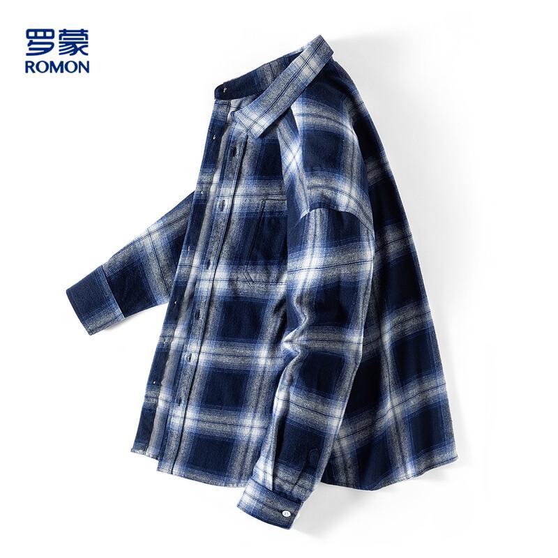 ROMON Men's 100% Cotton Classic Plaid Shirt