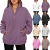 Пуловер на полумолнии, женские толстовки с капюшоном на четверти молнии, осенне-зимняя одежда, одежда с карманами, свободные кофты
