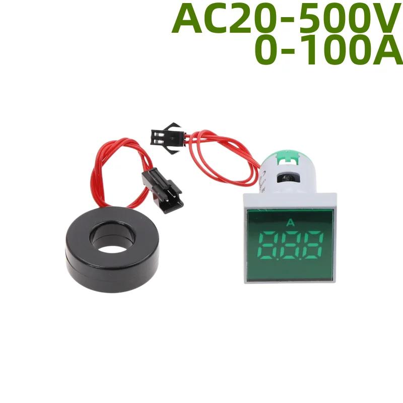 22MM 0-100A Digital Ammeter Current Meter/Voltage Meters Indicator Led Lamp Square Signal Light AC20-500V