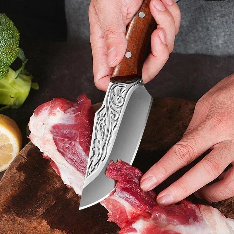 Профессиональные кухонные ножи, кованый ручной работы, нож для разделки мяса, нож для нарезки фруктов и овощей из нержавеющей стали