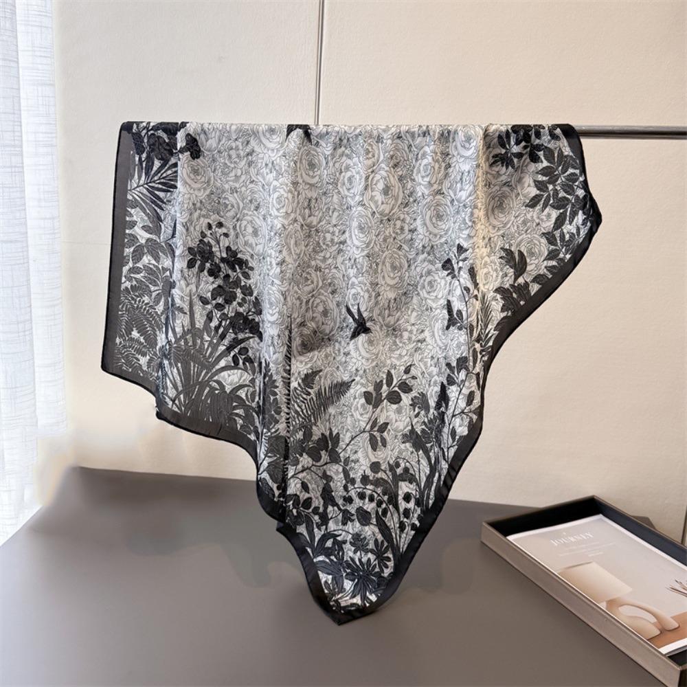 Elegant Thin Printed Square Scarf Flower Printed Silk Scarves Women Head Scarf Summer Accessories
