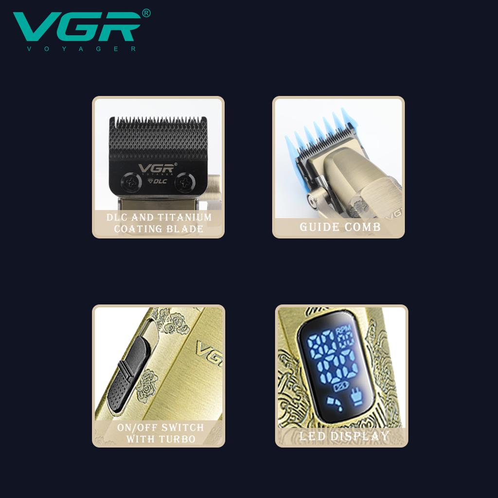 VGR V-036 Электрическая машинка для стрижки волос с вырезанием Ретро Металлическая электрическая push-машинка для стрижки волос для мужчин с цифровым дисплеем Домашняя бритва