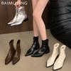 Кожаные женские ботильоны с острым носком на среднем каблуке, сексуальная обувь 2025 года, тренд зимы, новый бренд, дизайнер, готические гладиаторские ботинки для женщин