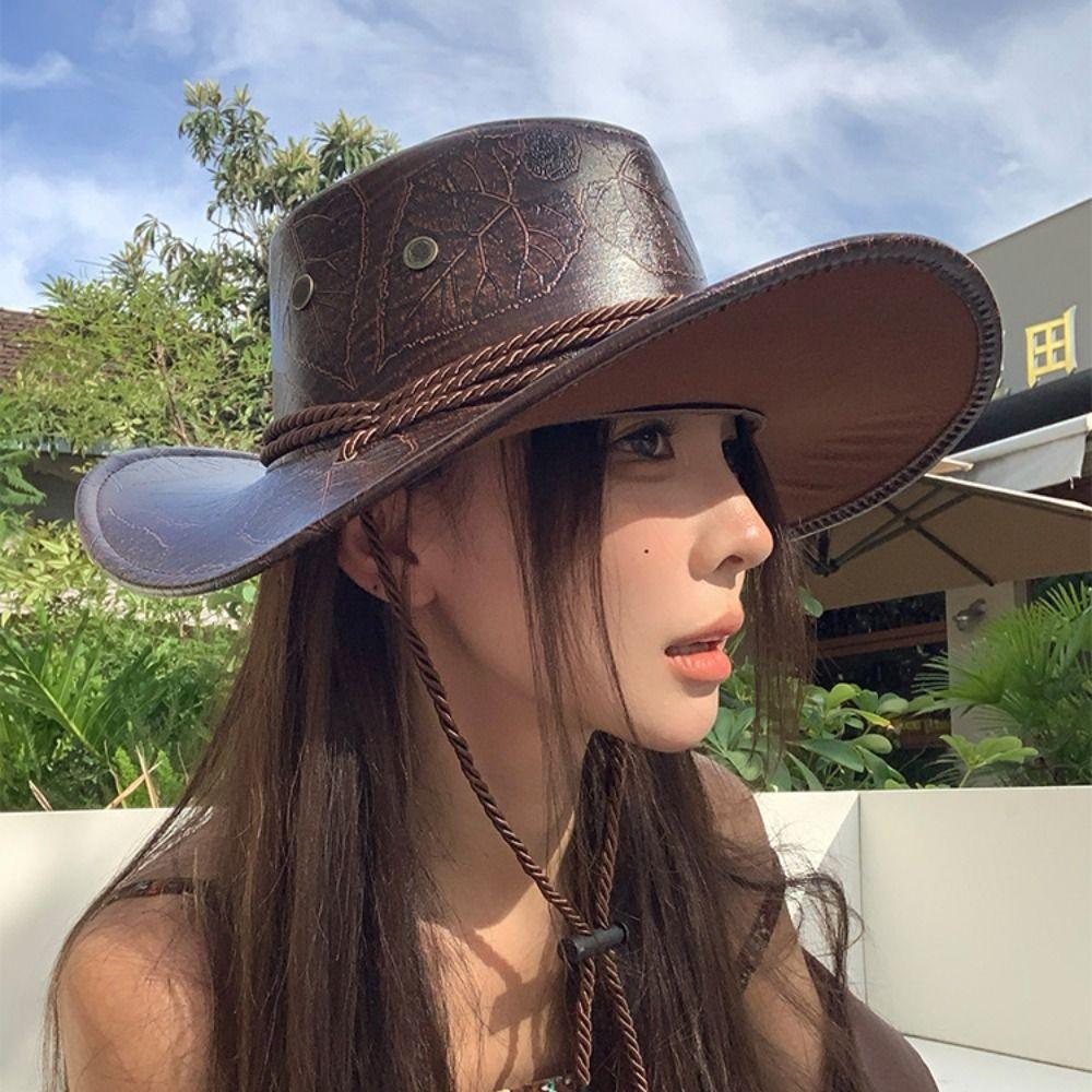 Ethnic Style Cowgirl Jazz Hat Roll Brim Visor Cap Gentleman Knight Hat Cycling