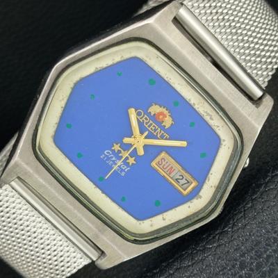 КРИСТАЛЛ АВТОМАТИЧЕСКИЕ 46961 ВИНТАЖНЫЕ ЯПОНСКИЕ МУЖСКИЕ ЧАСЫ С СИННИМ ЦИФЕРБЛАТОМ a704885-1