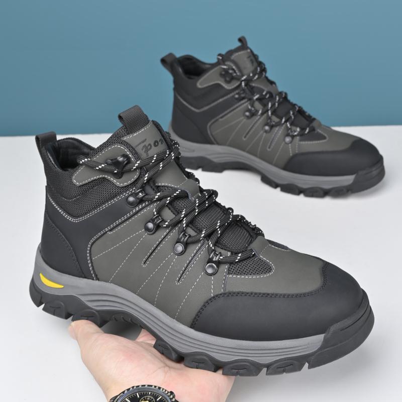 Large Genuine Leather High Top Casual Shoes Men Outdoor Travel Hiking Mountaineering Shoes Anti Slip Wear-Resistant Sneaker