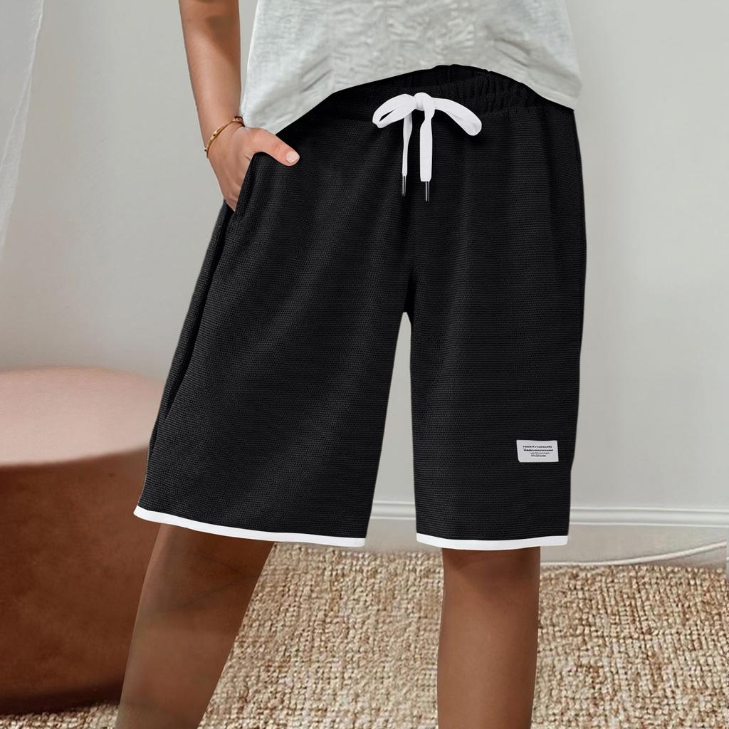 Женские спортивные шорты, повседневные свободные однотонные шорты с эластичной резинкой на талии