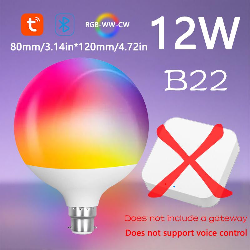 Умная светодиодная лампа Tuya Bluetooth 220 В 10 Вт 12 Вт Цоколь E27 B22 Светодиодная лампа RGB Управление через приложение Smart Life Пульт дистанционного управления Доступ к шлюзу