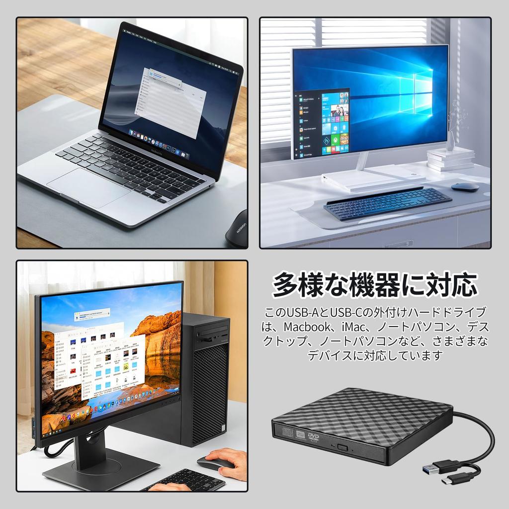 Yowodana CD DVD Compatible with Read External Optical External CD Optical Quiet Drive, External, USB3.0 Type-C, Win/Mac/Linux, DVD/CD/VCD & Write,