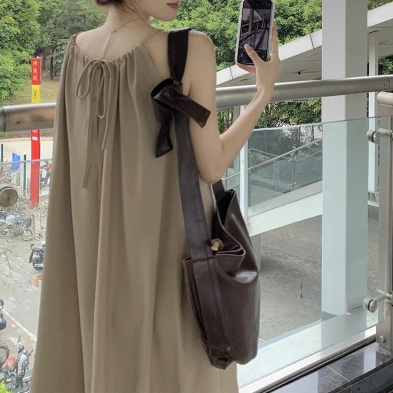 Женское платье без рукавов с бретелью через шею, летнее, темпераментное, длинное платье для пожилых людей с завязками Sensen
