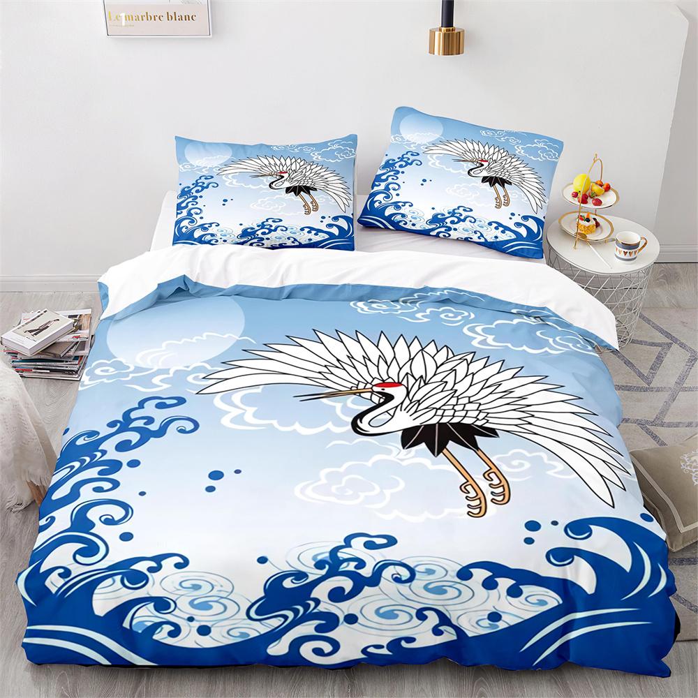Комплект постельного белья в японском стиле Ukiyo-e из полиэстера с изображением цветущей вишни и снежных гор, пододеяльник King Queen Full Size