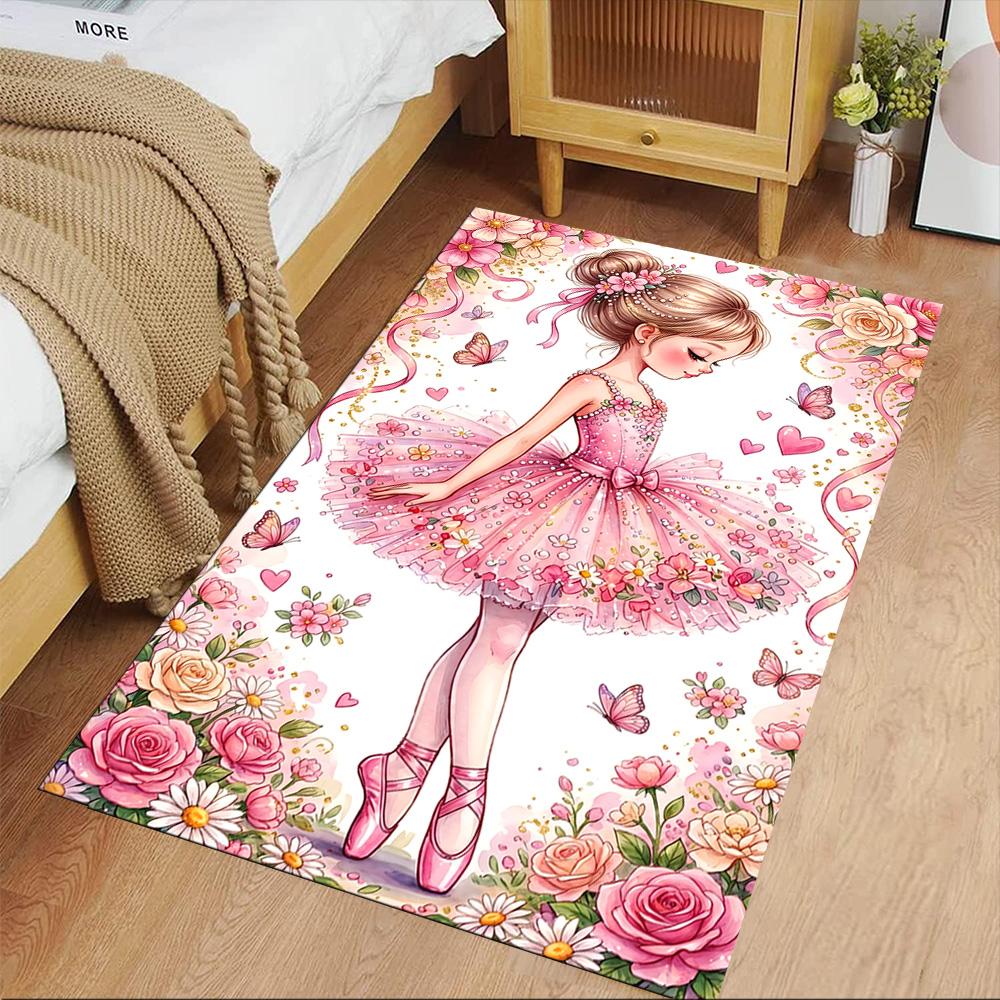 Floral Ballerina Dance Area Rug Perfect for Bedrooms Entryway Dormitory Hallway Anti-slip Rug Decorate Offices Perfect Gift for Women/Men