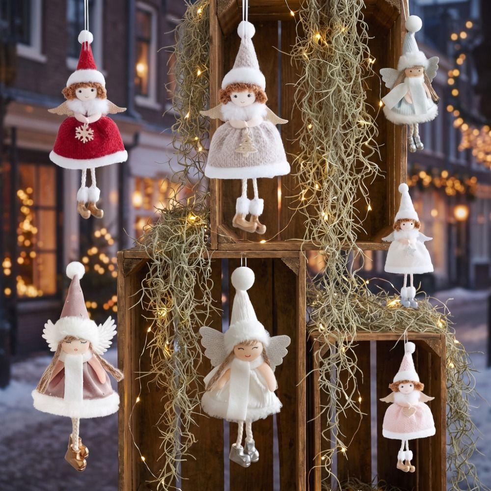 Wings Girl Angel Dolls Pendants Shiny Sweet Christmas Decoration Plush Christmas Tree Ornaments Thanksgiving Decoration