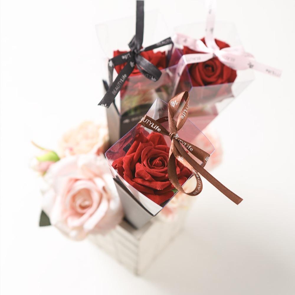 10Pcs Single Rose Bouquet Wrapping Paper Plastic Triangular Box  for Flowers Valentine's Day