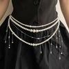 Women Waist Chain Multi Layer Faux Pearls Tassel Design Belt Chain Jeans Skirts Dresses Versatile Accessory