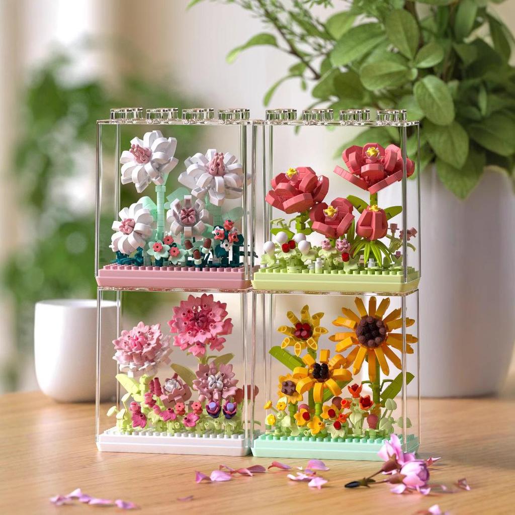 Compatible Lego Dreamy Flower Box: Potted Plant Building Block Bouquet - Sunflower & Carnation Educational Toy.