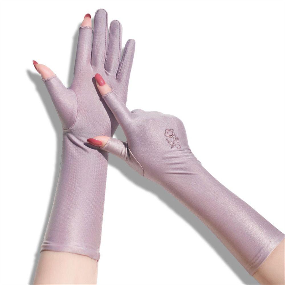 Women Girls Mid-long Slip Resistant Driving Gloves Etiquette Gloves Sunscreen Gloves Anti UV