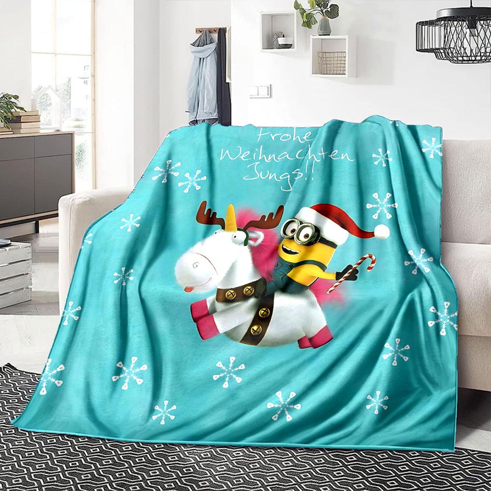 1Pc Christmas Minion Unicorn Blanket Soft Throw Blanket For Home Bedroom Bed Sofa Travel Office Solid Christmas Blanket