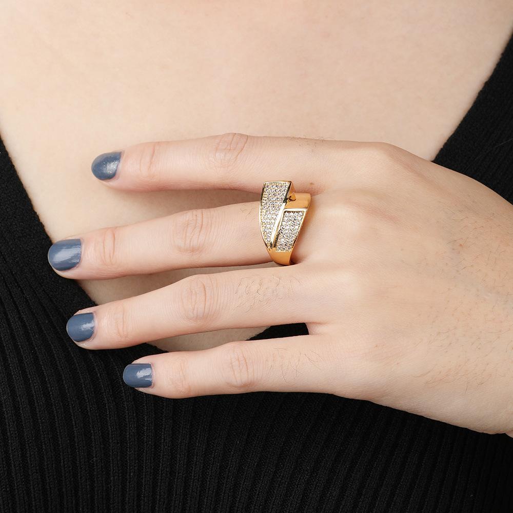 Haisheng shiny double-layer cross ring ins European and American fashion dense zircon geometric ring personalized jewelry