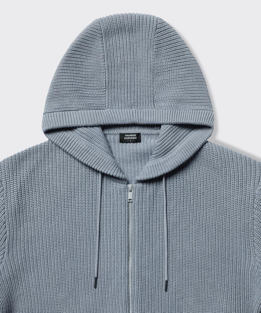 MUSINSA STANDARD Ribbed Knit Hooded Zip-Up [Blue Gray]