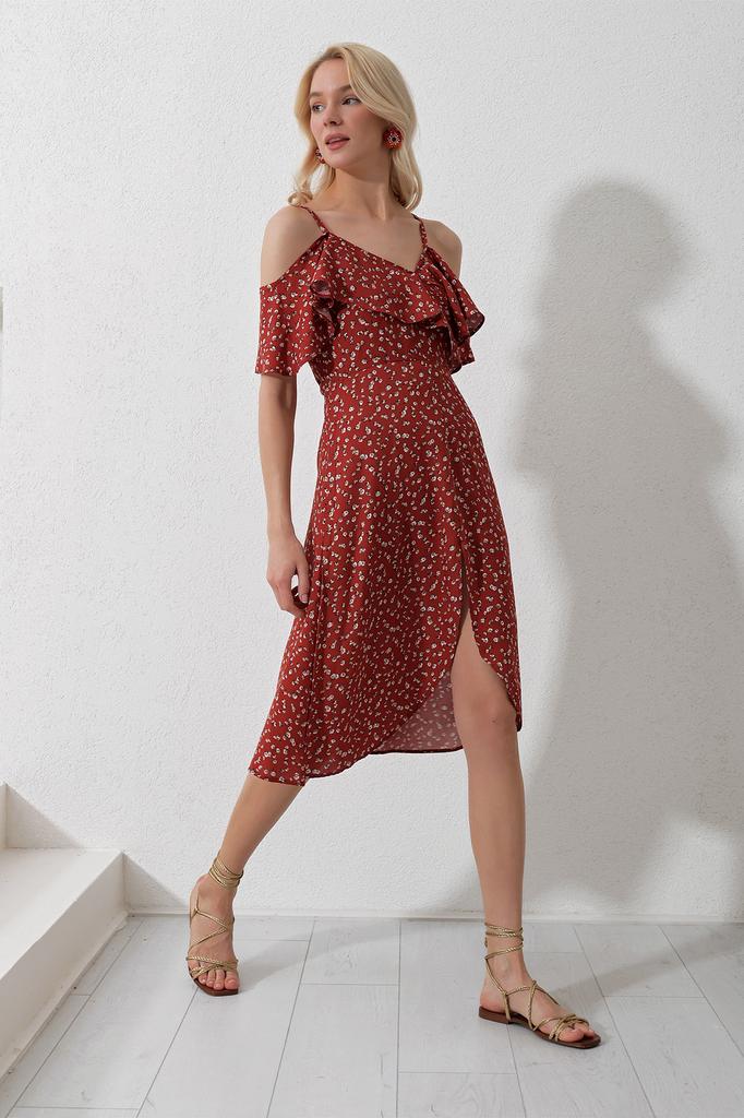 Женское платье, новый сезон, модное тканое платье цвета хаки с веревочным ремнем и оборками спереди