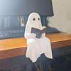 Halloween Ghost Figurine Resin Sitting Ghost Reading A Book Office Decorations Bookshelf Ghostly Ornament For Spooky Season