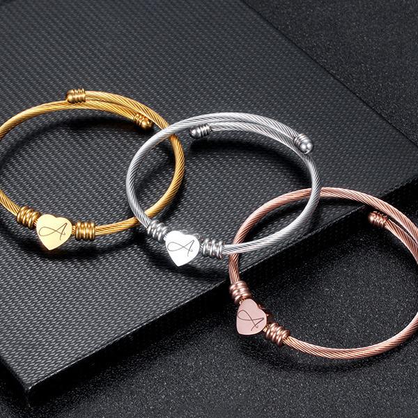 Titanium Steel English Alphabet Heart Bracelet with Simple Design