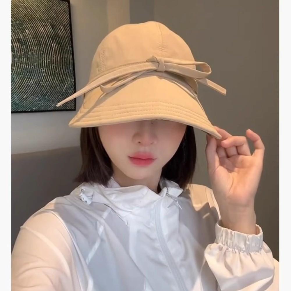 Fashion Lace-up Bucket Hat Wide Brim Quick Drying Duck Tongue Cap Bowknot Fisherman Cap Women Girls Wear