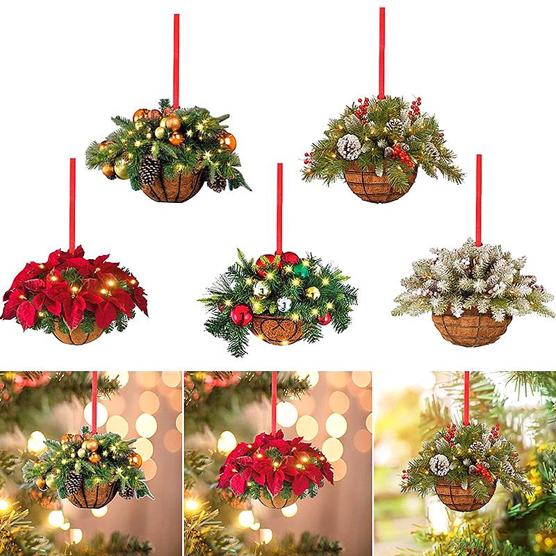 2PC Creative Christmas Wreath Hanging Basket Pendant Ornament Artificial Home Decoration Gift