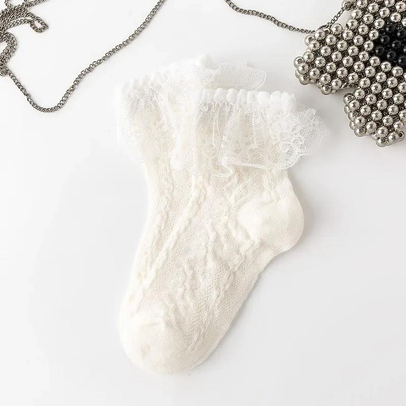 Носки с оборками для девочек, кружевные носки JK Calf для детей, милые носки принцессы с оборками белого и черного цвета для детей, одежда на весну и лето