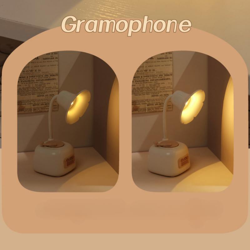 Креативный ретро-настольный светильник в виде граммофона, аксессуар для подарка на день рождения с бесконечным затемнением, перезаряжаемый ночник для комнаты в общежитии с музыкой