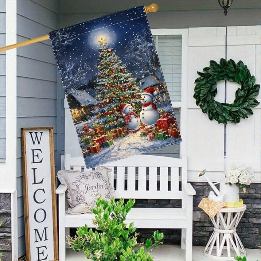 Charming Double-Sided Christmas Garden Flag , Featuring Snowman & Tree Design, Durable Polyester, Perfect for Outdoor and Yard Decor