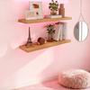 2Pcs/Set Wooden Floating Shelves Wall Mounted Storage Display Shelves Rustic Floating Wall Shelves for Bathroom Bedroom Living Room Kitchen Decor