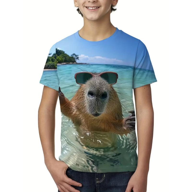 Милая футболка с рисунком капибары для мужчин и женщин, забавные футболки с коротким рукавом с изображением животных, летние повседневные модные свободные футболки для мальчиков 2000 года