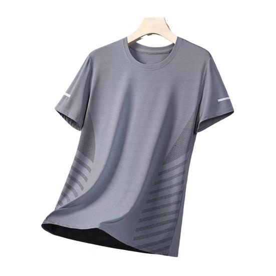 Summer Men Top Ice Silk Quick-drying Mesh Short Sleeves Plus Size O Neck Loose Contrast Color Thin Elastic Casual Pullover Daily Sport T-shirt