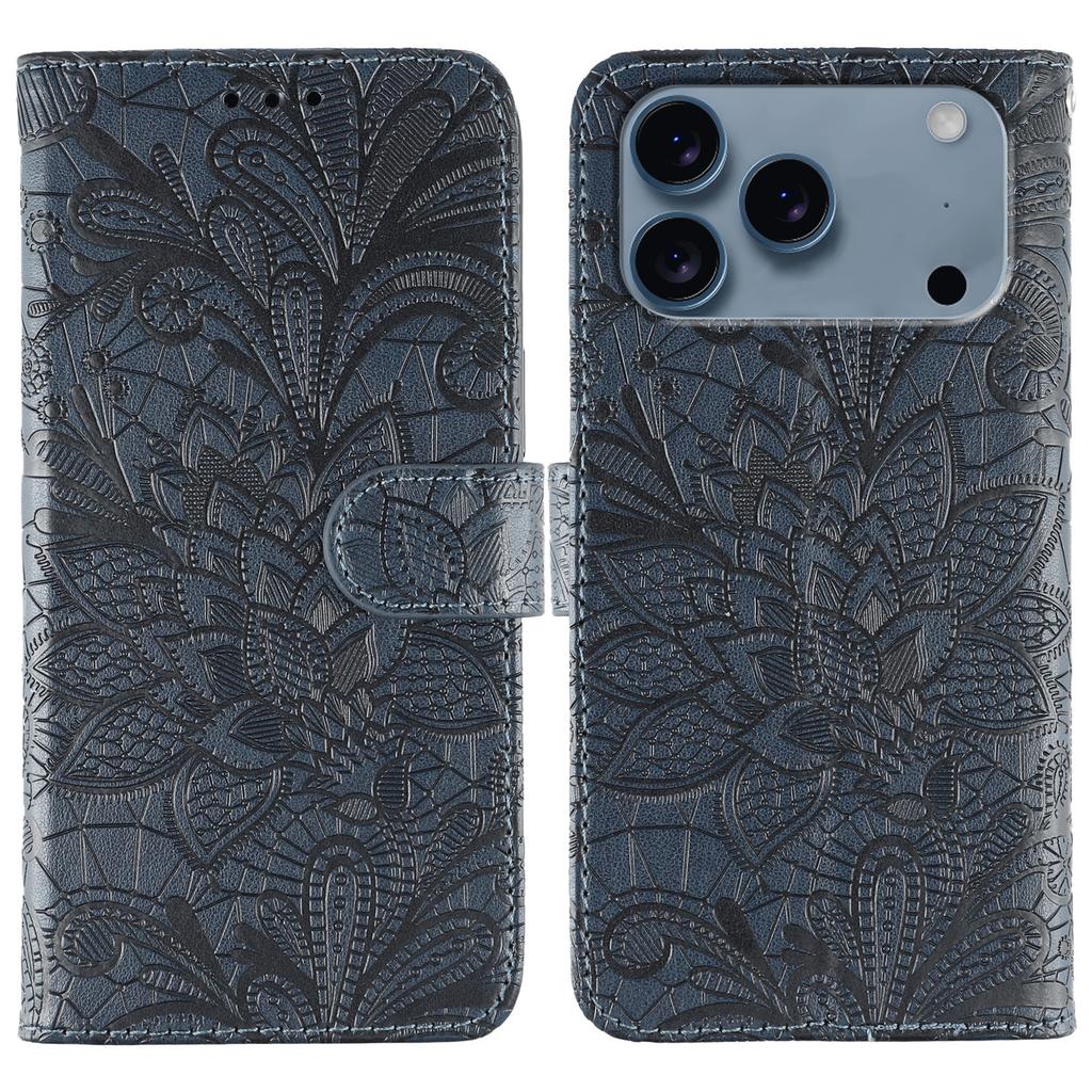 For iPhone 17 Pro Max Case Lace Flowers PU Leather Flip Wallet Phone Cover