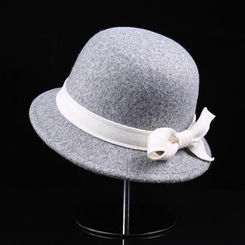 Autumn and winter new French elegant woolen bow basin hat, women go shopping to keep warm and show their faces, small bowler hat