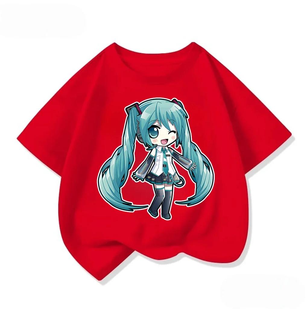 All Match Kids Short Sleeve T Shirt Pastel Anime Style Hatsune Miku Character Print Casual Wear 3 14 Years