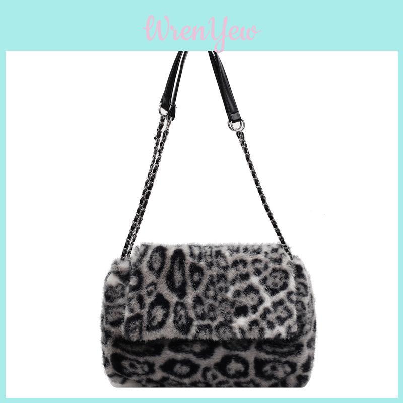 Urban Minimalist Leopard Print Pattern Plush Tote Square Bag For Daily Use