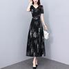 Spring/Summer 2024 V-Neck Floral Black Midi Dress - Plus Size Women's High-End Collection