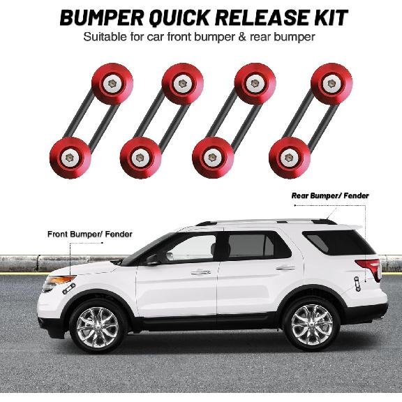 Bumper Quick Release Kit, 4 Sets Quick Release Bumper Clips Fasteners Band, Front Bumper & Rear Bumper Fender Repair Kit (Red)