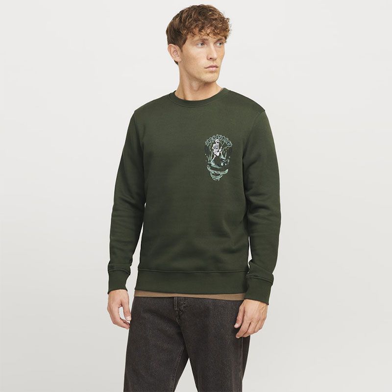 JACK & JONES Men's Dark Green Skull Rock Sweatshirt