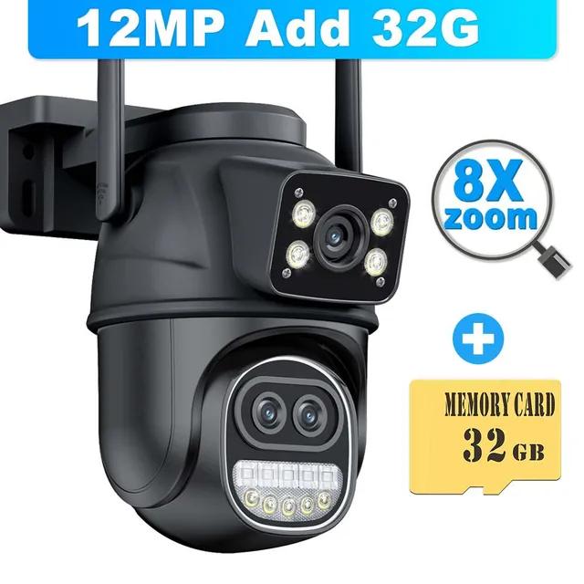 12MP 6K Wifi видеонаблюдение наружное три объектива 8-кратный зум PTZ безопасность обнаружение движения интеллектуальная камера видеонаблюдения Icsee IP Cam