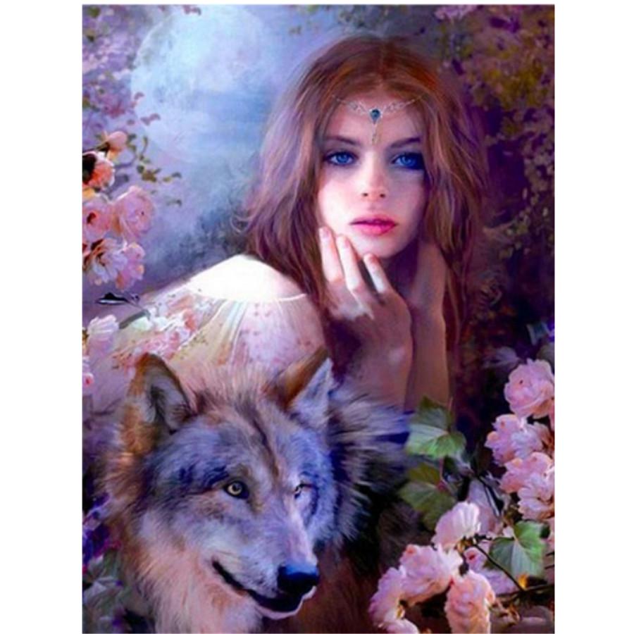 Full 5D Diy Diamond Painting Cartoon Wolf Girl Embroidery Cross Stitch Home Decor Handmade Gift