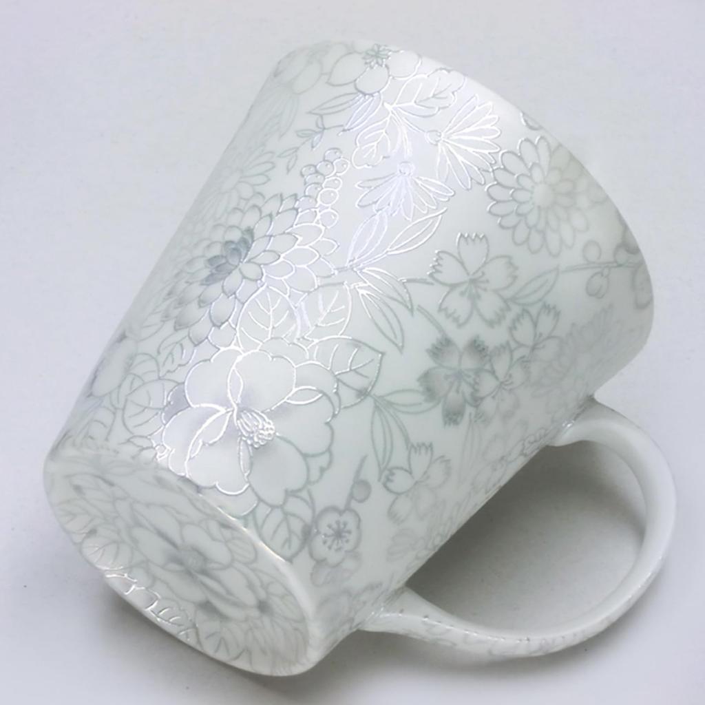 Кружка Мино Яки, Прибл.. 380 мл, Подходит для микроволновой печи, Узор Хикари-Юдзэн, Тонко нарезанный, Серебристый, Сделано в Японии, HYM-3053E