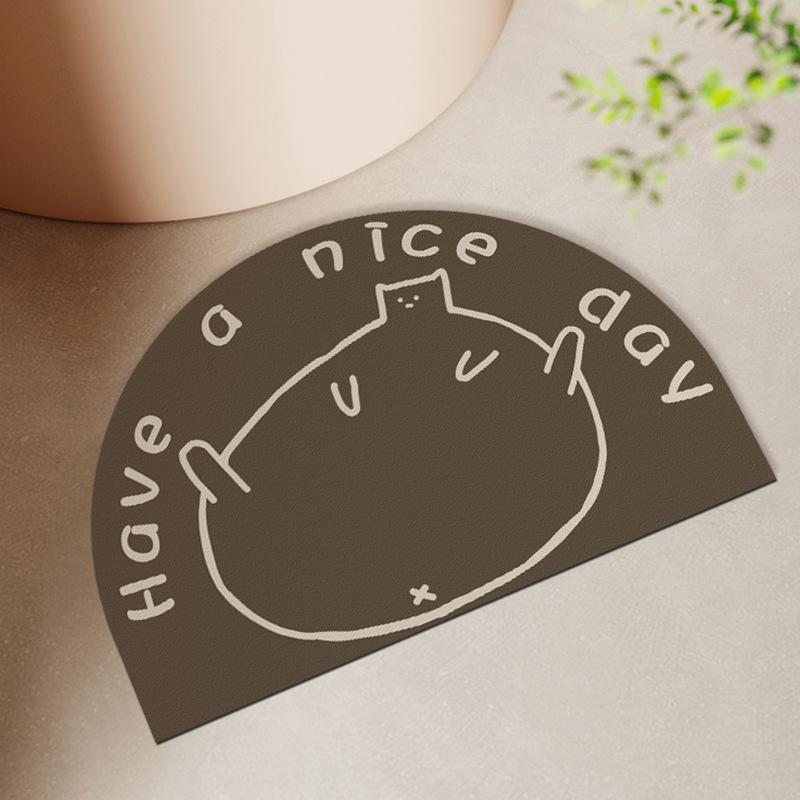 Мультяшный Кот Дом Ванная Комната Противоскользящий Коврик Полукруглый Износостойкий Водопоглощающий Напольный Коврик Дверь Ванной Диатомовая Грязь Напольный Коврик