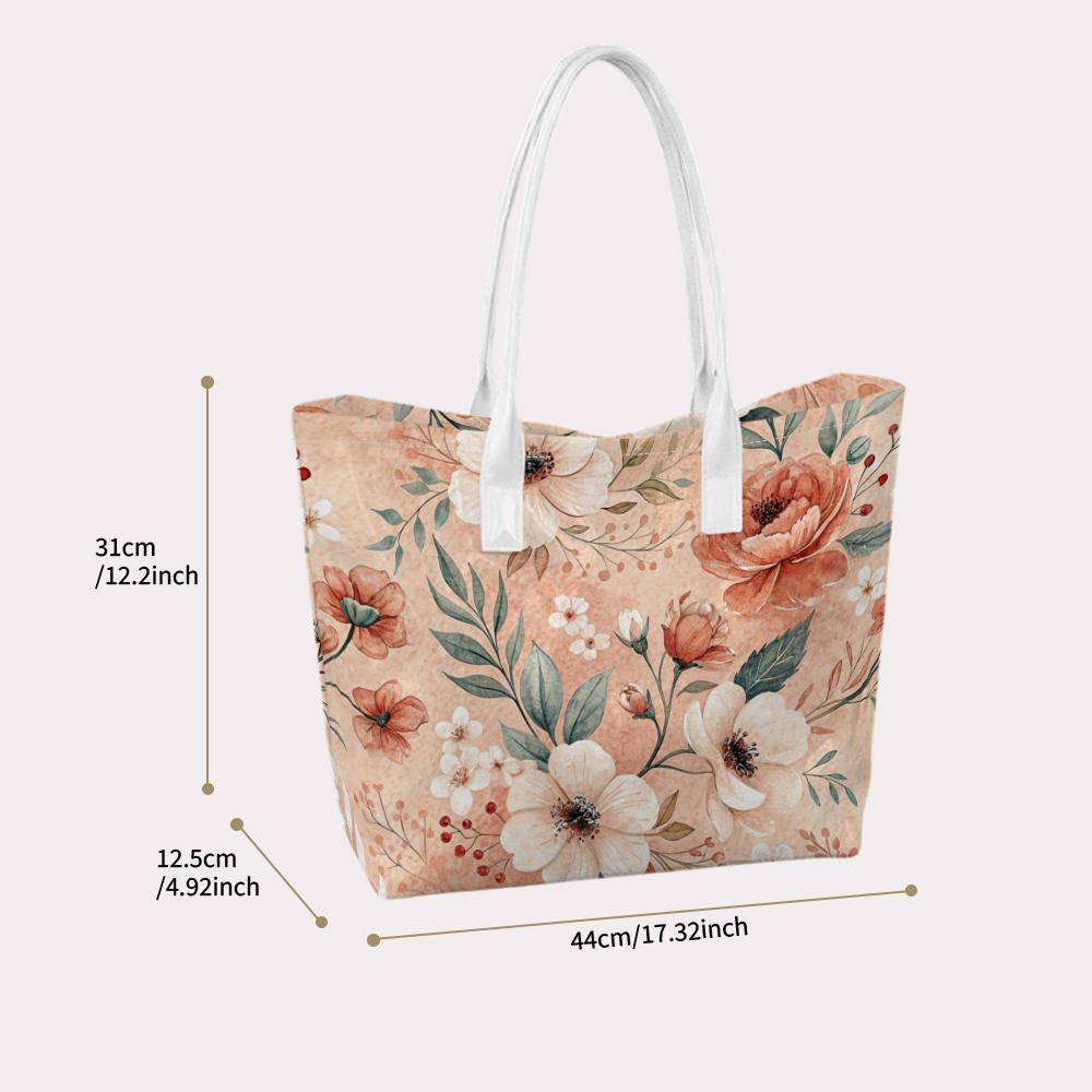 Elegant Floral Print Tote Bag Casual Lightweight Ladies Daily Use Handbag for Shopping Travel