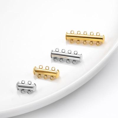 Застежка-клипса из нержавеющей стали с вакуумным покрытием 18 карат, двойного/тройного ряда, для изготовления ожерелий/браслетов